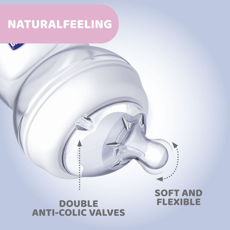 Chicco, NaturalFeeling, sticla anti-colic, debit lent, 0 luni+, 250 ml