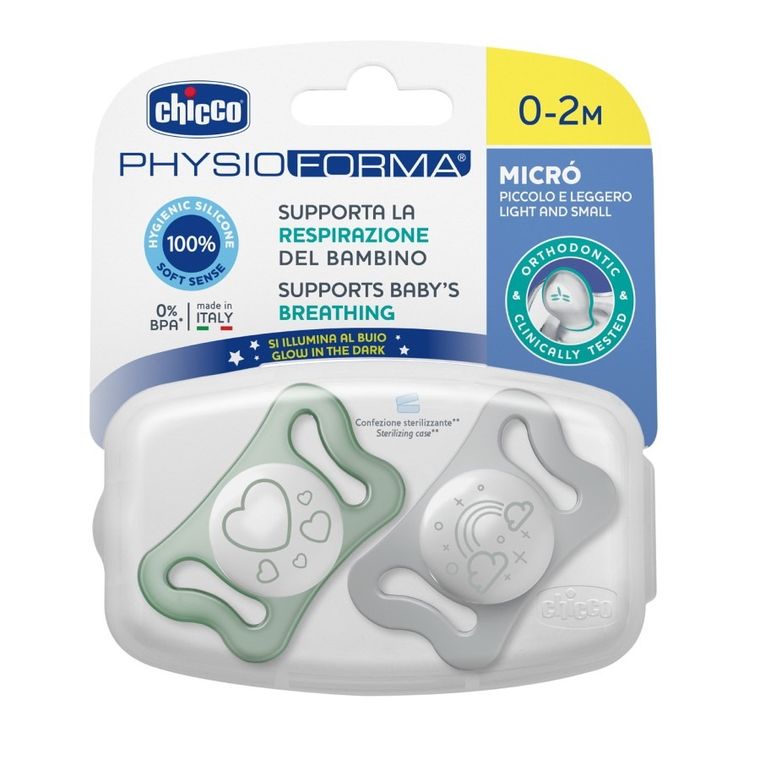 Chicco, Physioforma Micro, suzeta din silicon, 0-2 m, 2 buc.