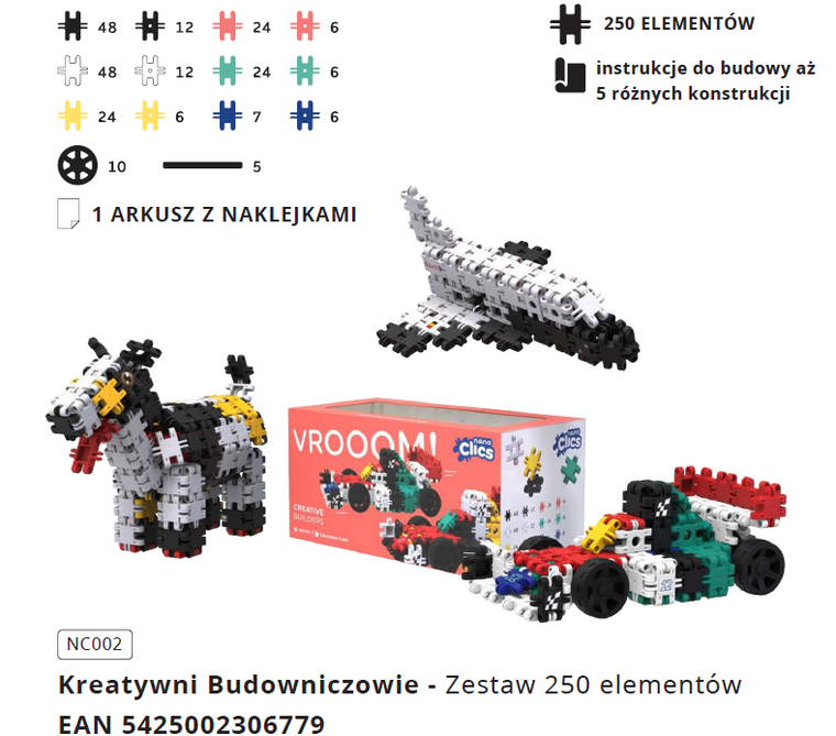 Clics Toys, Nano Clics, Creative Builders, set de constructie 5 in 1, 250 piese