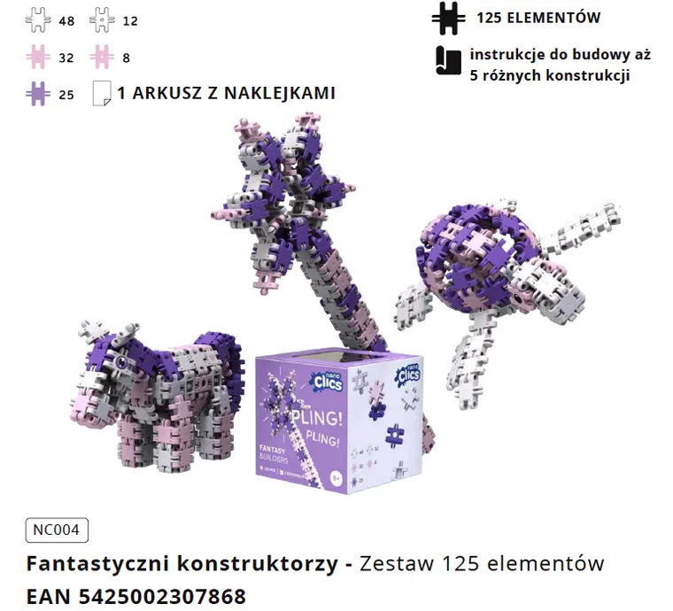 Clics Toys, Nano Clics, Fantasy Builders, set de constructie 5 in 1, 125 piese