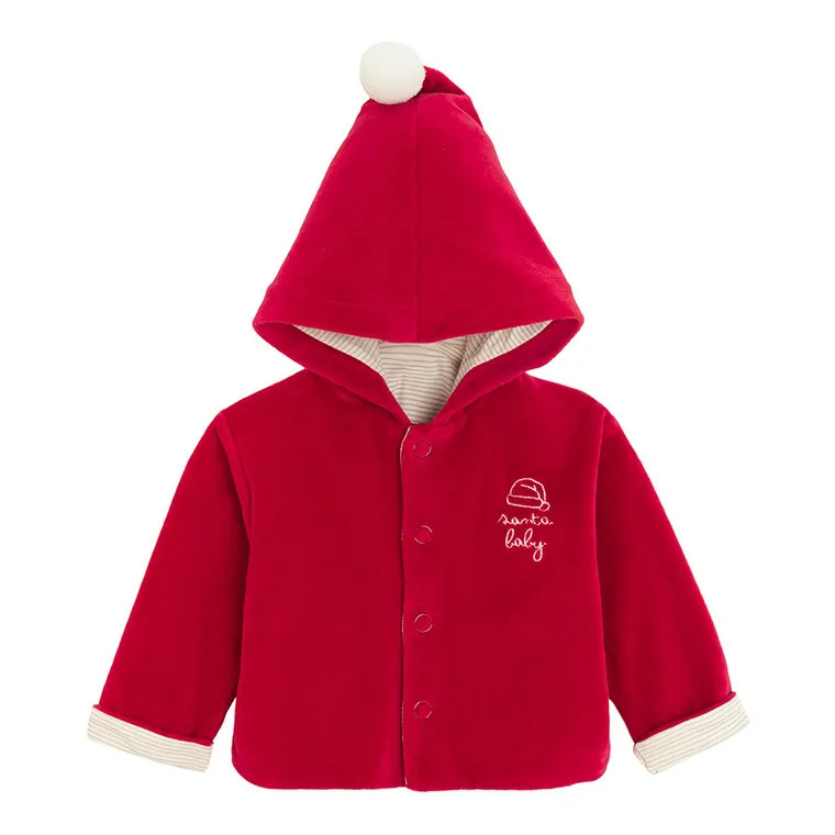 Cool Club, Bluza cu gluga pentru bebelusi, cu capse, velur, rosu
