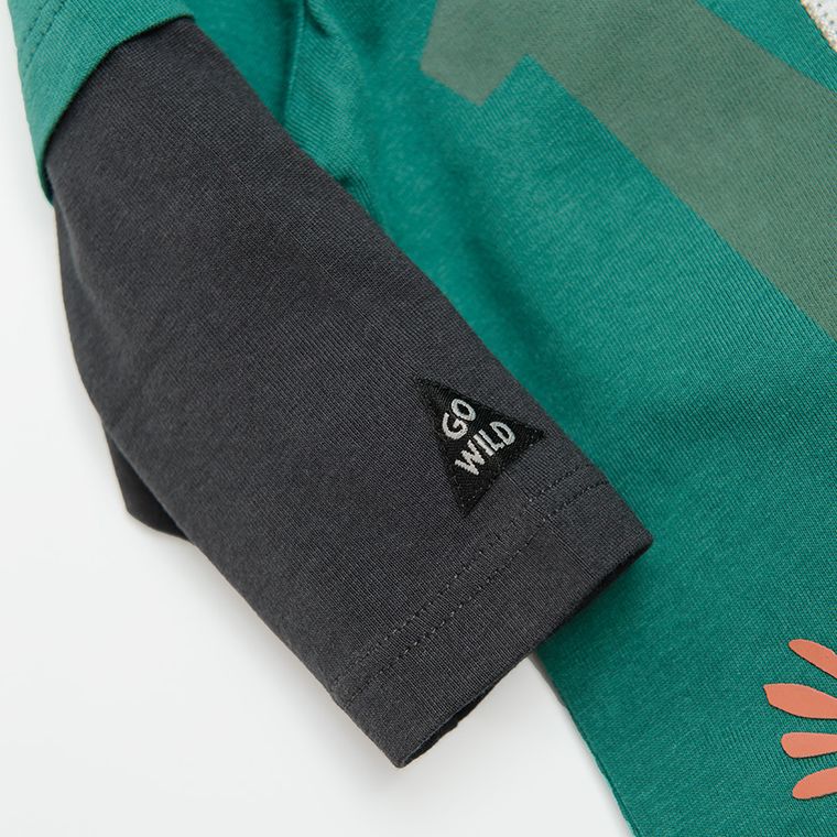 Cool Club, Bluza cu maneca lunga pentru baieti, culoare verde, imprimeu dinozaur