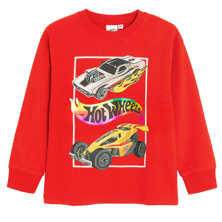 Cool Club, Bluza cu maneca lunga pentru baieti, rosu, imprimeu Hot Wheels