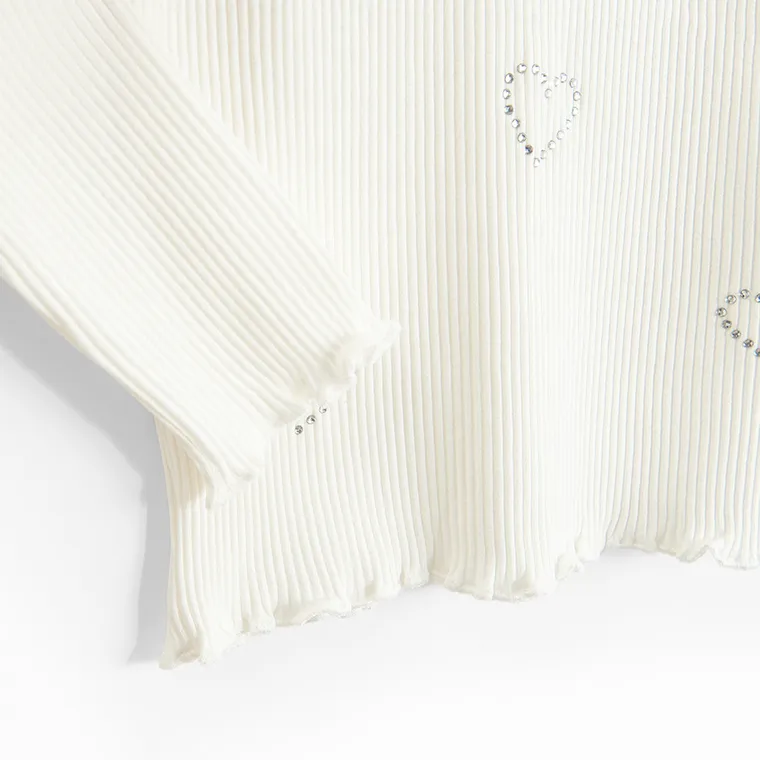 Cool Club, Bluza cu maneca lunga pentru fete, din tricot striat, alb