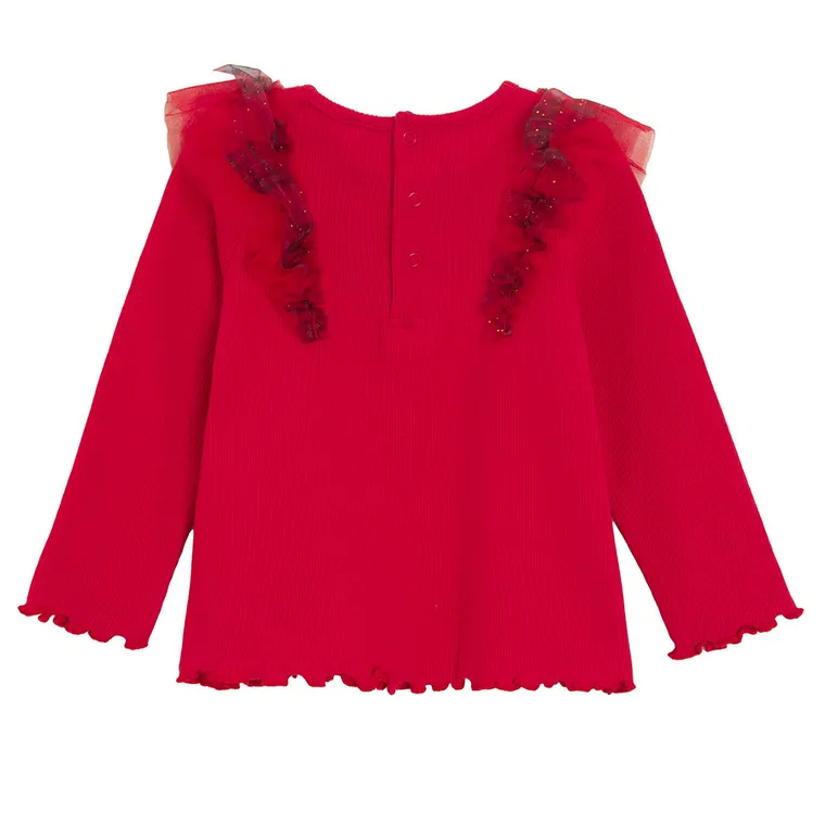 Cool Club, Bluza cu maneca lunga pentru fete, din tricot striat, rosu