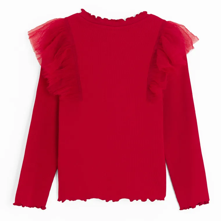 Cool Club, Bluza cu maneca lunga pentru fete, din tricot striat, rosu