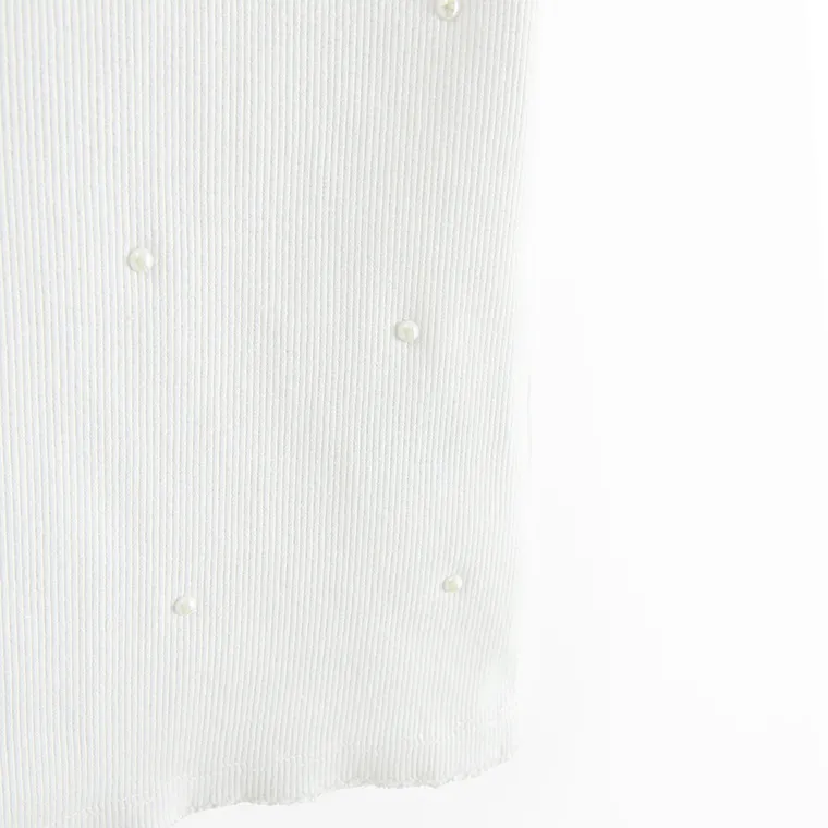 Cool Club, Bluza cu maneca scurta pentru fete, din tricot striat, alb