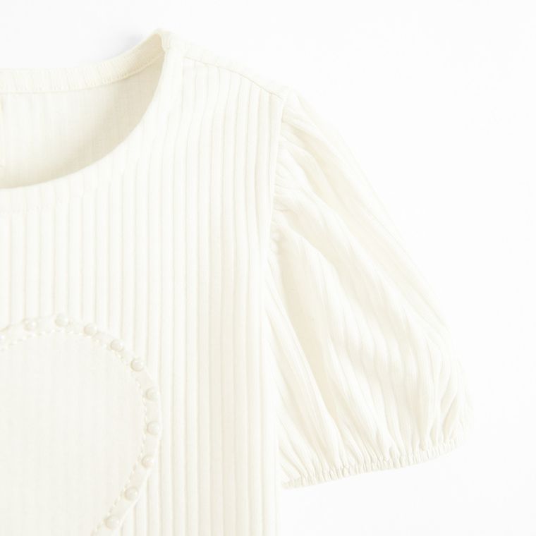 Cool Club, Bluza cu maneca scurta pentru fete, din tricot striat, alb