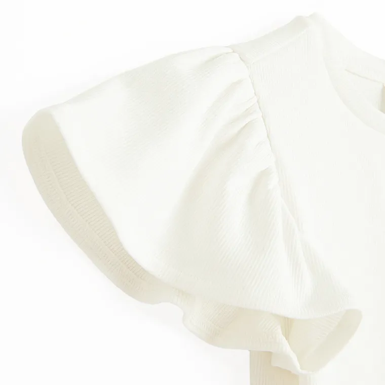 Cool Club, Bluza cu maneca scurta pentru fete, din tricot striat, alb