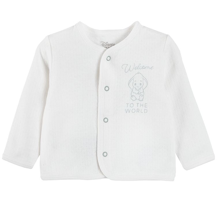 Cool Club, Bluza cu nasturi pentru bebelusi, bumbac organic, ecru, imprimeu Dumbo, set 2 buc.