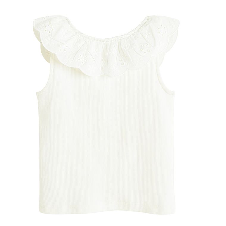 Cool Club, Bluza fara maneci pentru fete, din tricot striat, alb