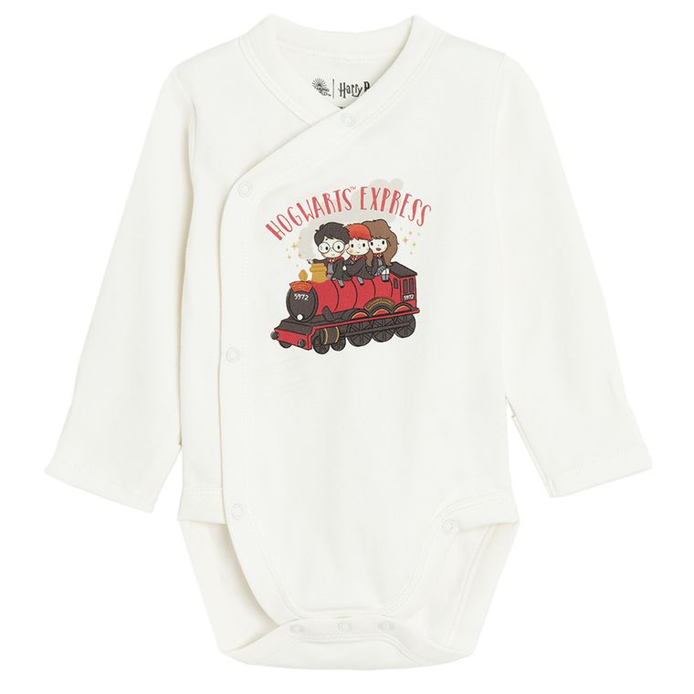 Cool Club, Body cu maneca lunga pentru bebelusi, ecru, imprimeu Harry Potter, set, 2 buc.