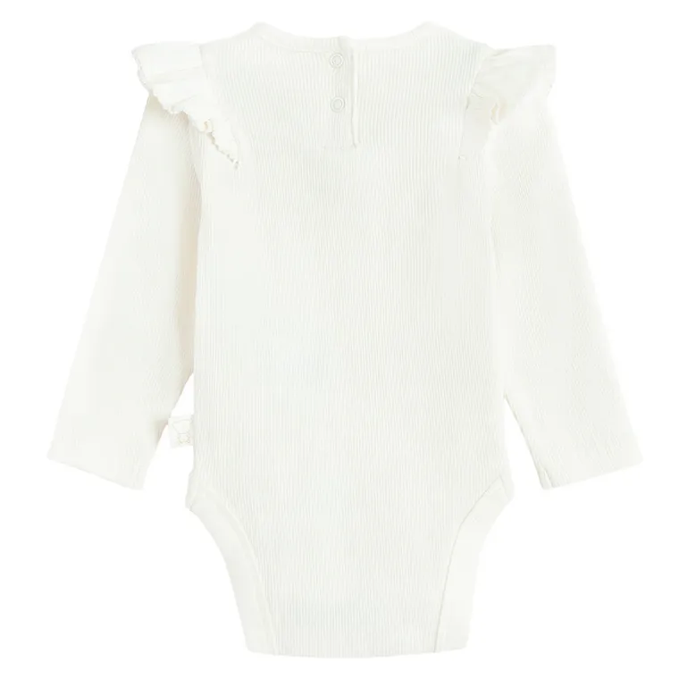 Cool Club, Body cu maneca lunga pentru fete, din tricot striat, alb