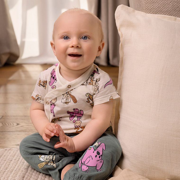 Cool Club, Body cu maneca scurta pentru bebelusi, mix, imprimeu The Flintstones, set, 2 buc.