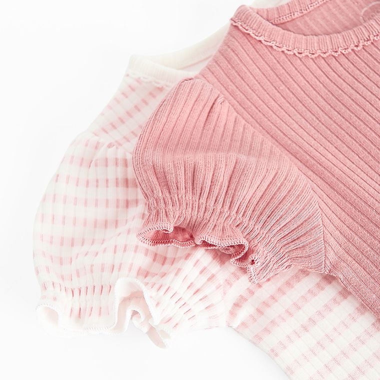 Cool Club, Body cu maneca scurta pentru fete, din tricot striat, roz, set, 2 buc.