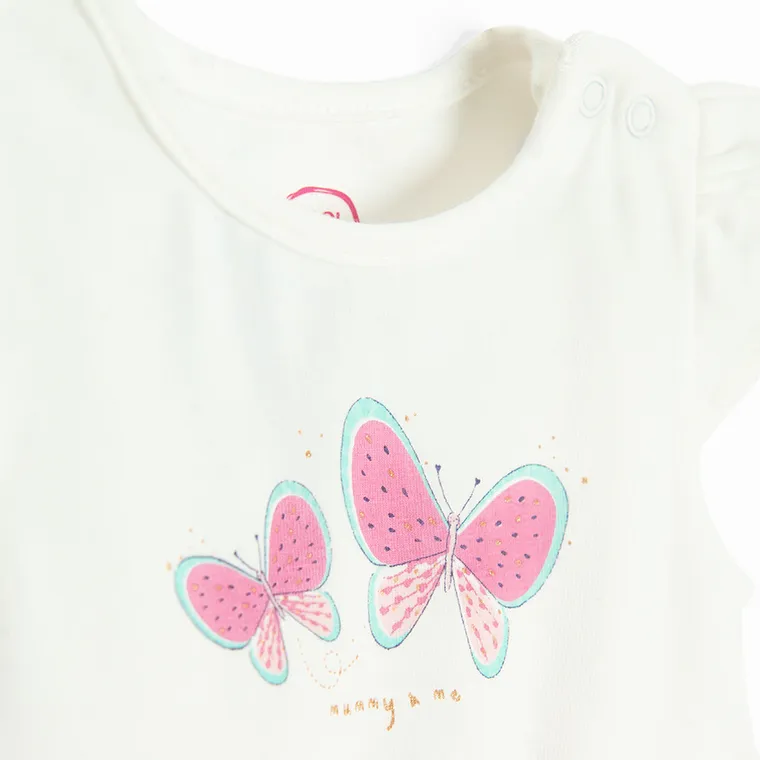 Cool Club, Body-rochie cu maneca scurta pentru fete, alb-roz