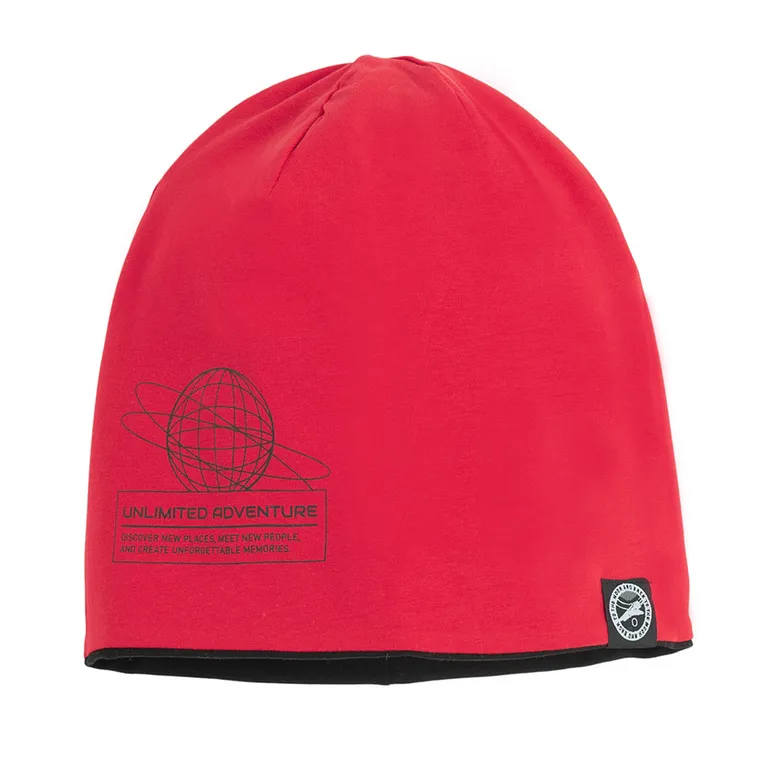 Cool Club, Caciula pentru baieti, cu doua fete, negru-rosu, imprimeu NASA