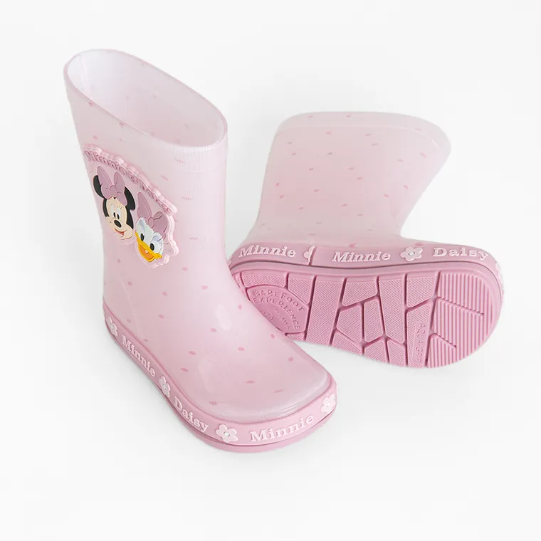 Cool Club, Cizme de cauciuc pentru fete, roz, talpa Barefoot, imprimeu Mickey Mouse