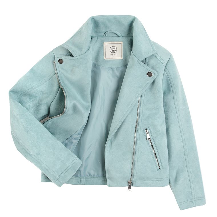 Cool Club, Geaca biker din piele intoarsa pentru fete, turcoaz