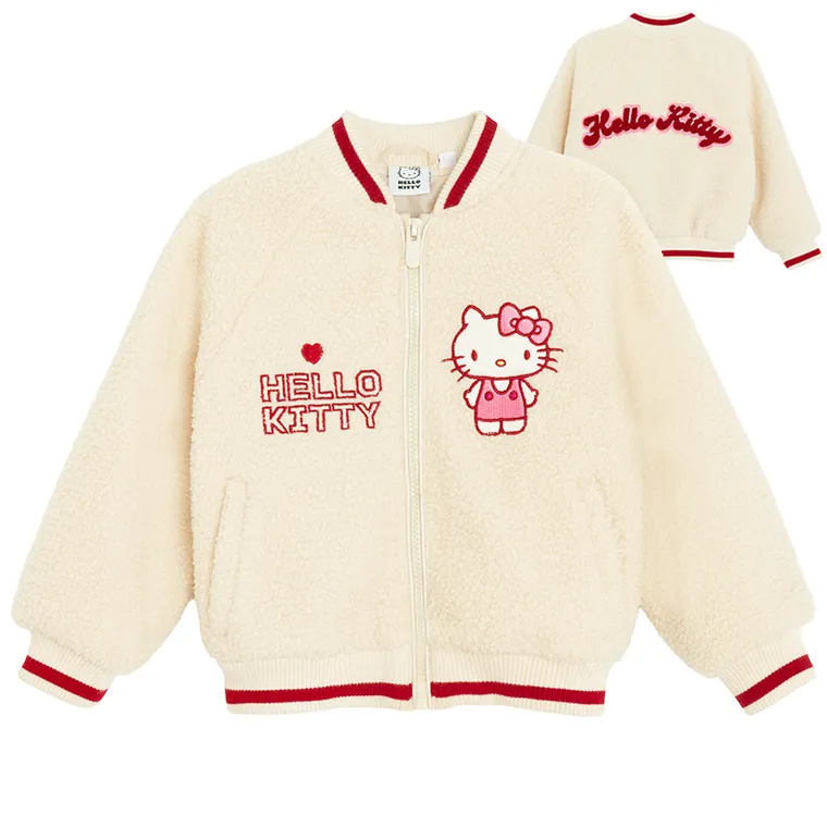 Cool Club, Geaca pentru fete, cu fermoar, ecru, imprimeu Hello Kitty