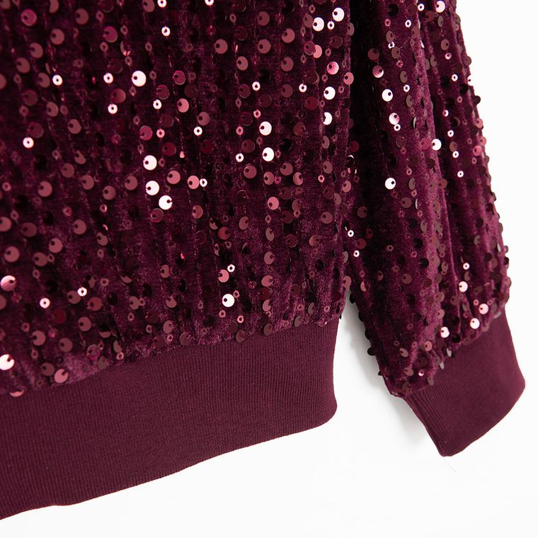 Cool Club, Hanorac bomber pentru fete, cu fermoar, velur, claret