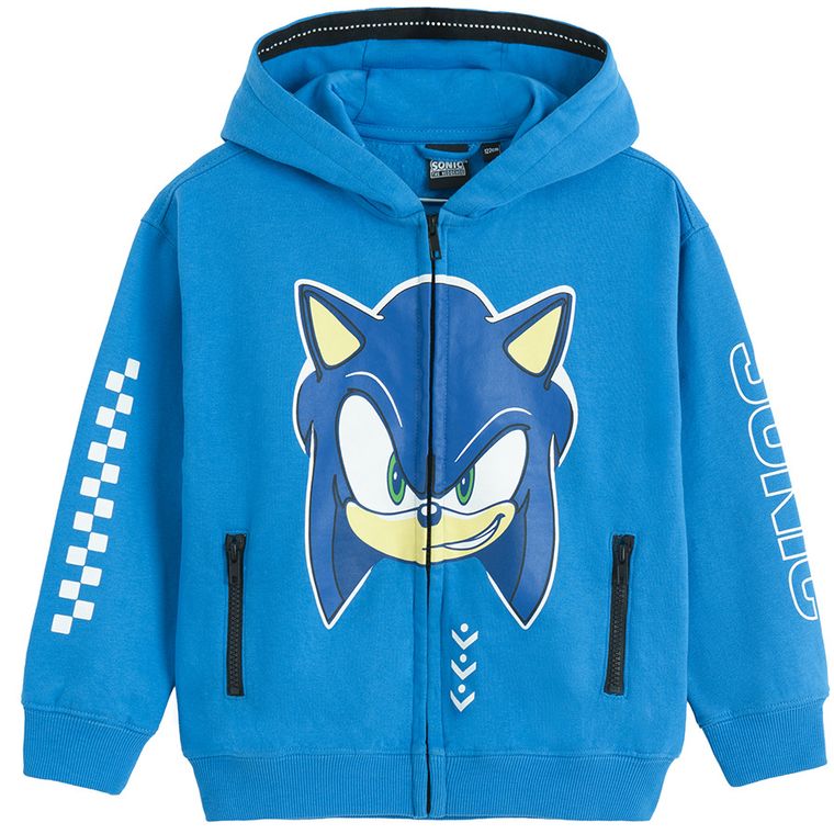 Cool Club, Hanorac cu gluga pentru baieti, cu fermoar, albastru, imprimeu Sonic the Hedgehog