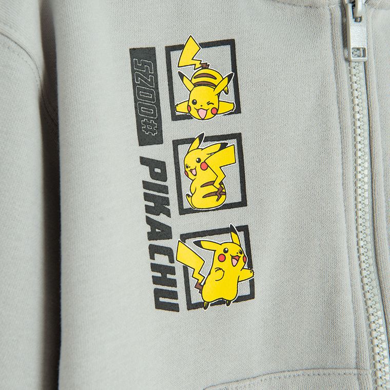 Cool Club, Hanorac cu gluga pentru baieti, cu fermoar, gri, imprimeu Pokemon