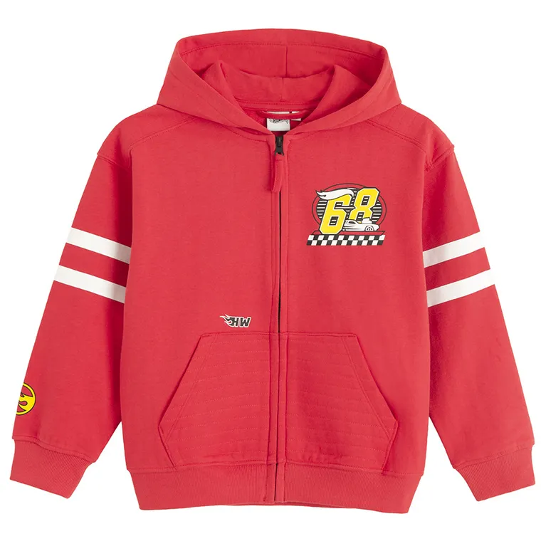 Cool Club, Hanorac cu gluga pentru baieti, cu fermoar, rosu, imprimeu Hot Wheels