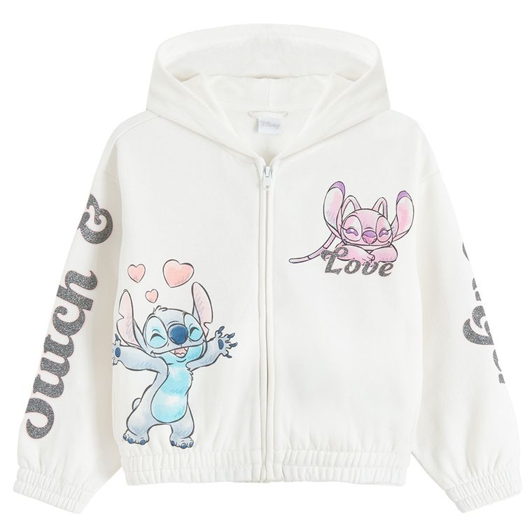 Cool Club, Hanorac cu gluga pentru fete, cu fermoar, crop top, alb, imprimeu Lilo si Stitch