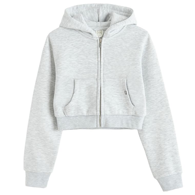 Cool Club, Hanorac cu gluga pentru fete, cu fermoar, crop top, gri