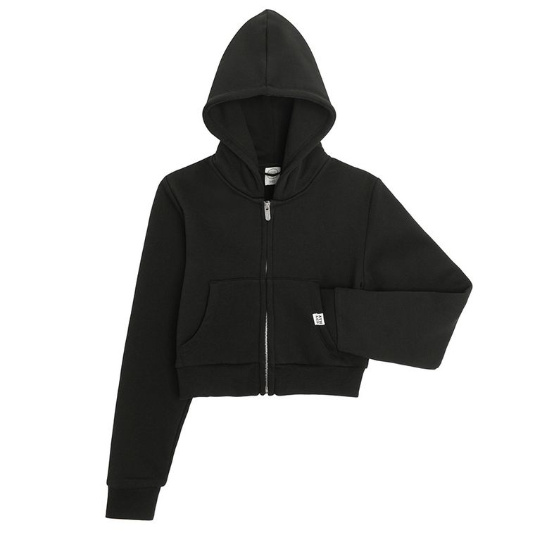 Cool Club, Hanorac cu gluga pentru fete, cu fermoar, crop top, negru