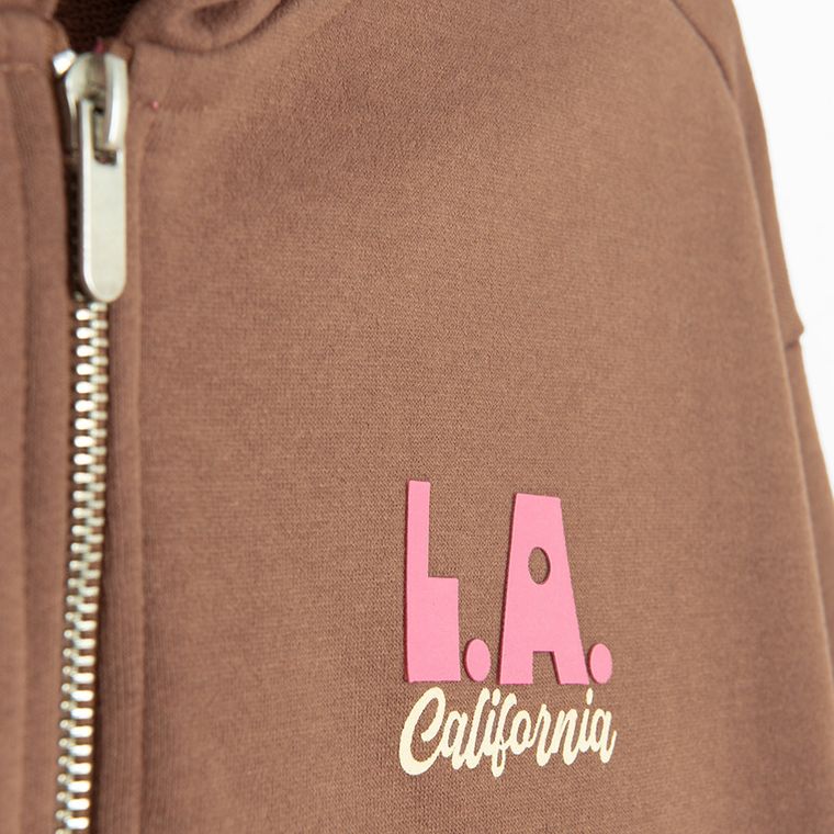 Cool Club, Hanorac cu gluga pentru fete, cu fermoar, maro