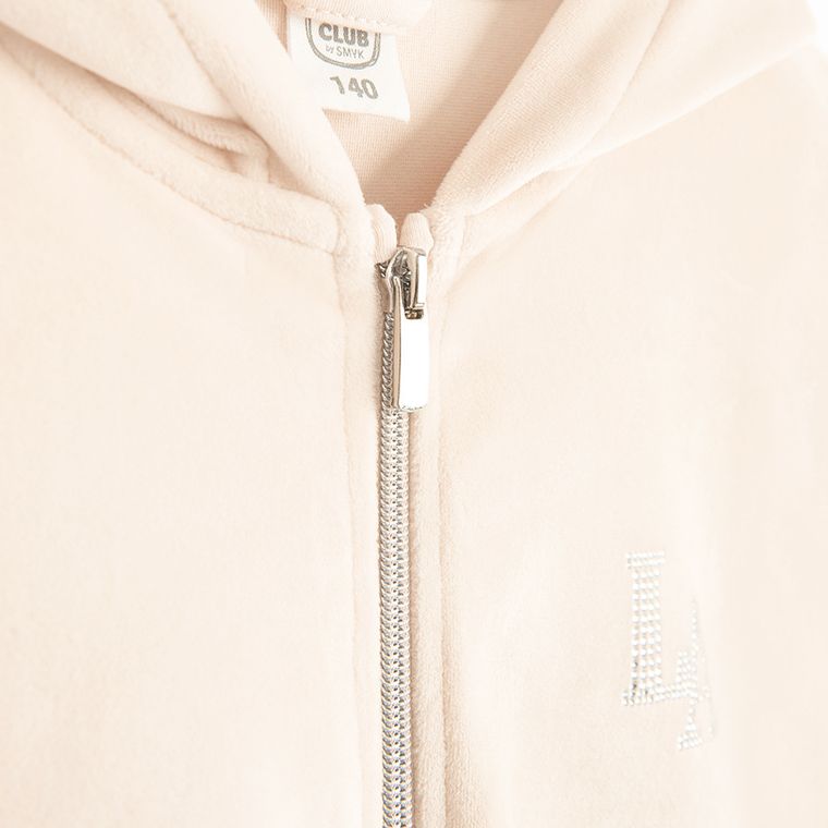 Cool Club, Hanorac cu gluga pentru fete, rozpinana, velur, bej