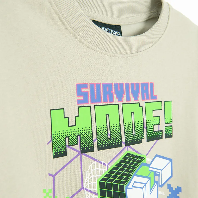 Cool Club, Hanorac pentru baieti, bej, imprimeu Minecraft