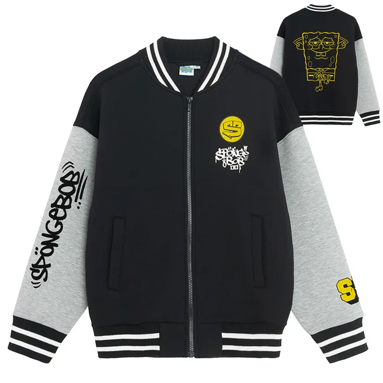 Cool Club, Hanorac pentru baieti, cu fermoar, negru, imprimeu SpongeBob