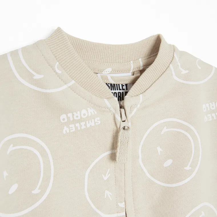 Cool Club, Hanorac pentru baieti, subtire, cu fermoar, bej, imprimeu SmileWorld