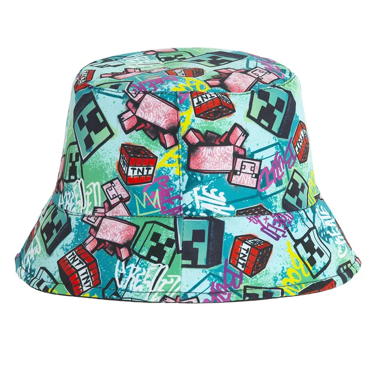 Cool Club, Palarie pentru baieti, cu doua fete, negru-albastru, imprimeu Minecraft