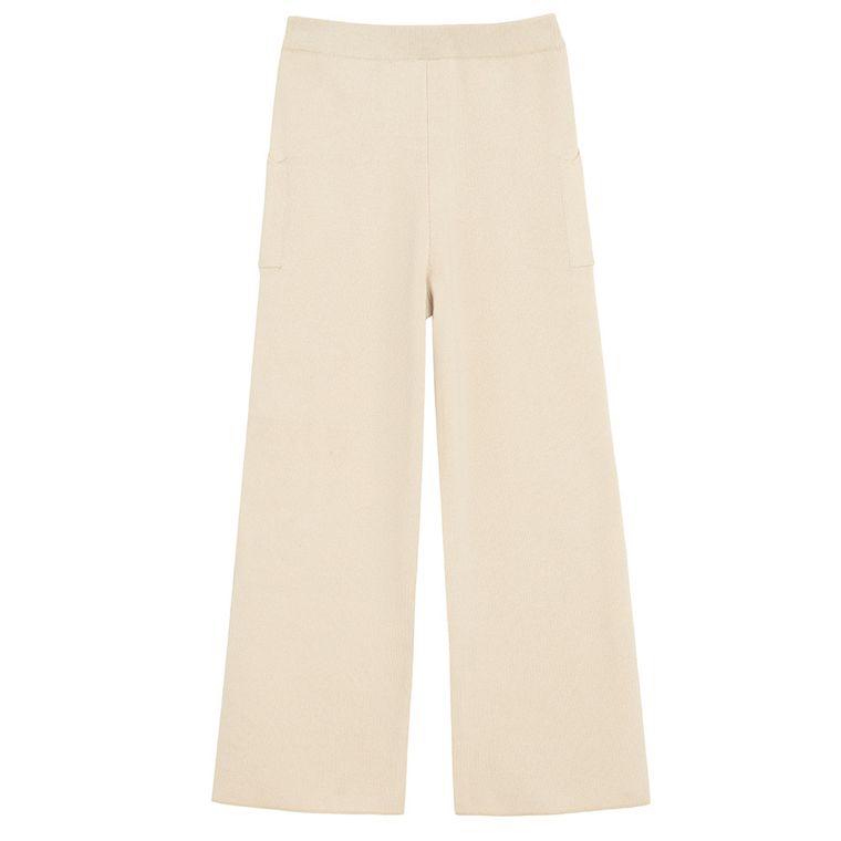 Cool Club, Pantaloni din material textil pentru fete, din tricot, wide leg, bej