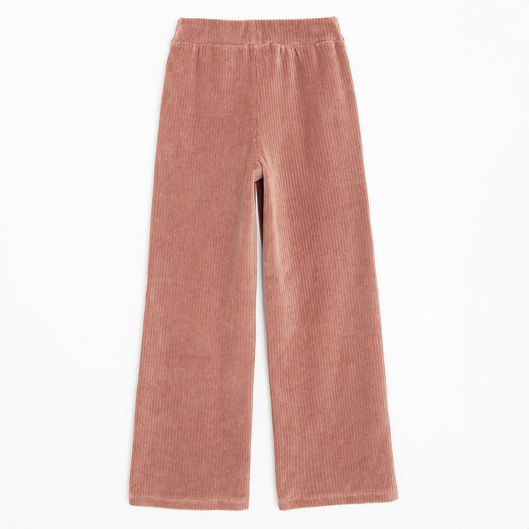 Cool Club, Pantaloni din material textil pentru fete, flare, din tricot striat, velur, maro