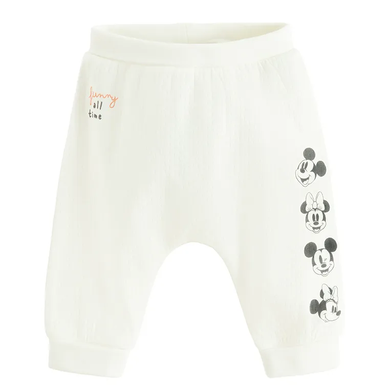 Cool Club, Pantaloni fara botosei pentru fete, ecru, imprimeu Mickey Mouse, set, 2 buc.