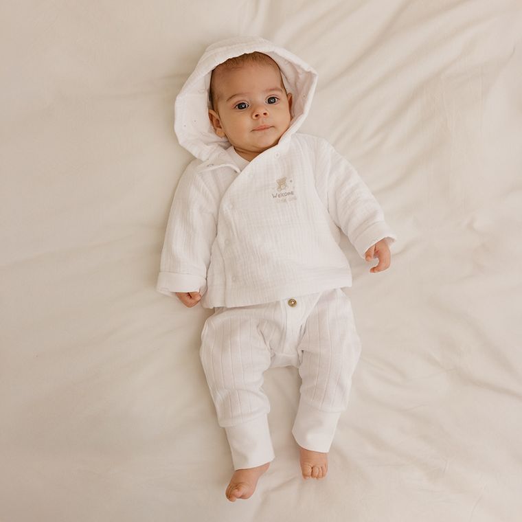 Cool Club, Pantaloni pentru bebelusi, bumbac organic, alb, set, 2 buc.