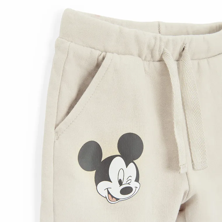 Cool Club, Pantaloni trening pentru baieti, bej, imprimeu Mickey Mouse