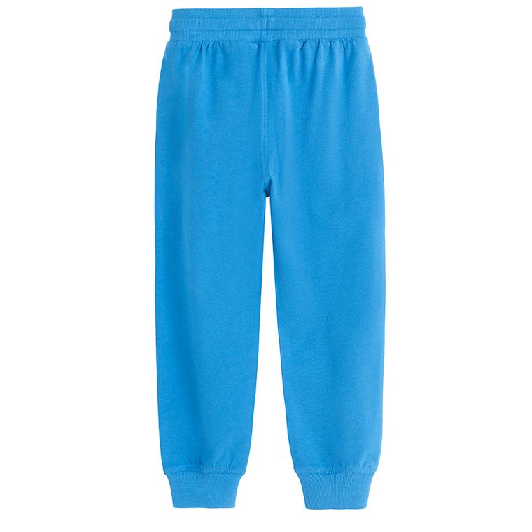 Cool Club, Pantaloni trening pentru baieti, bumbac organic, albastru, imprimeu Bluey
