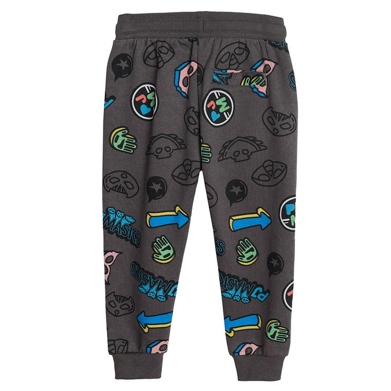 Cool Club, Pantaloni trening pentru baieti, negru-grafit, imprimeu PJ Masks