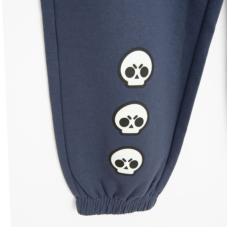 Cool Club, Pantaloni trening pentru baieti, oversize, albastru, imprimeu Brawl Starss
