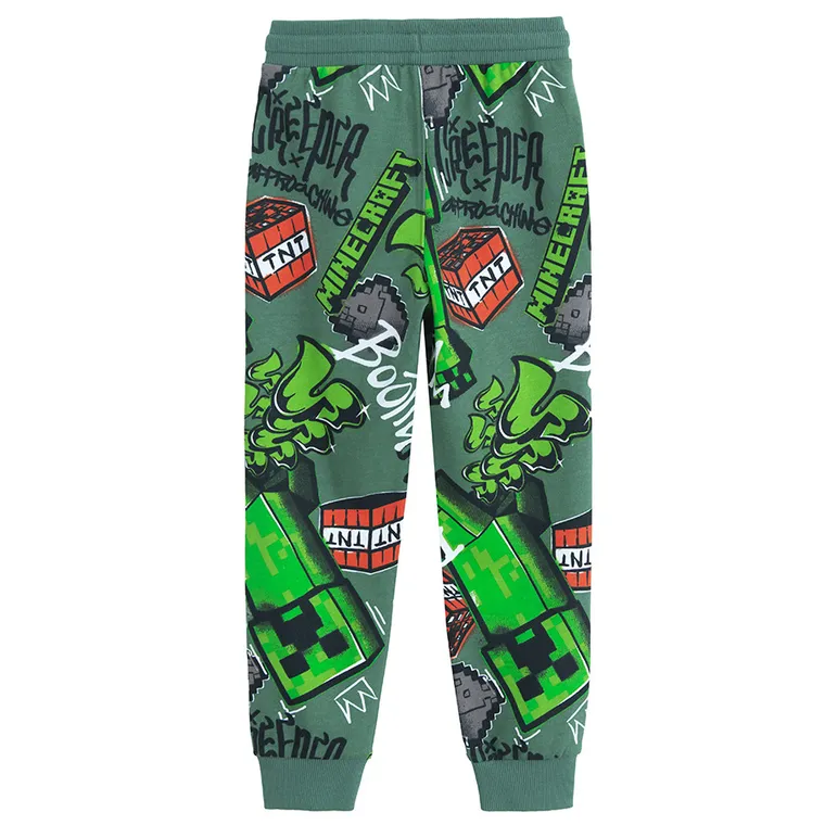 Cool Club, Pantaloni trening pentru baieti, verde, imprimeu Minecraft