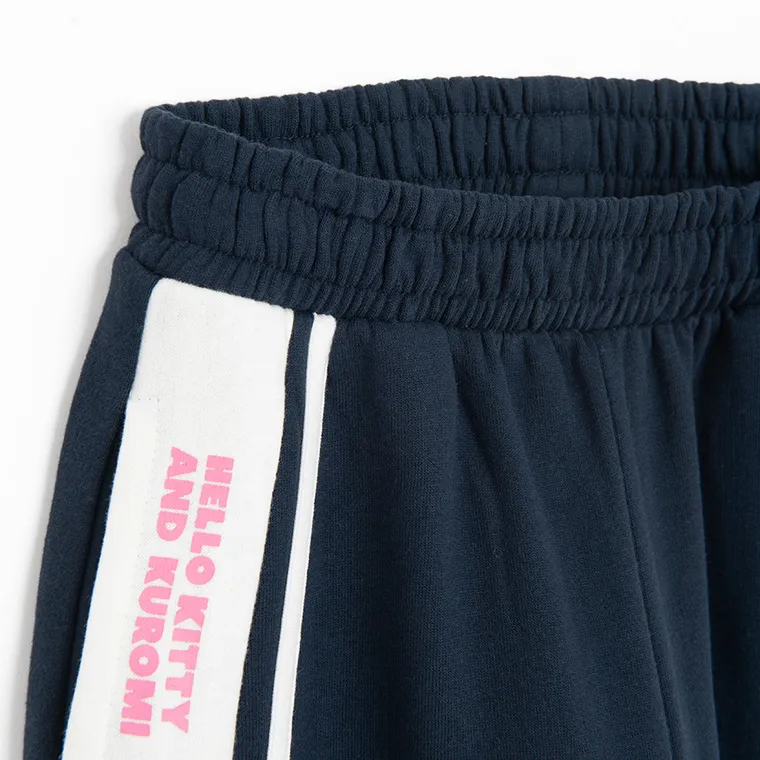 Cool Club, Pantaloni trening pentru fete, wide, caldurosi, bleumarin, imprimeu Hello Kitty and Friends