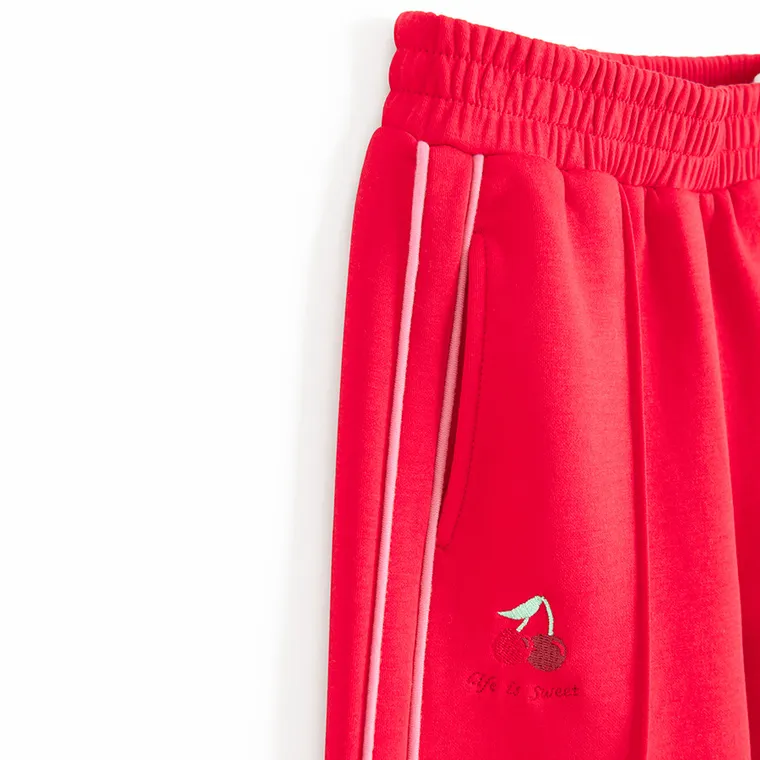 Cool Club, Pantaloni trening pentru fete, wide leg, rosu