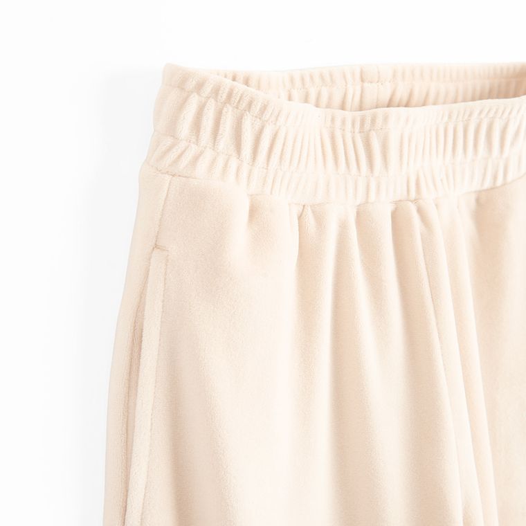 Cool Club, Pantaloni trening pentru fete, wide leg, velur, bej