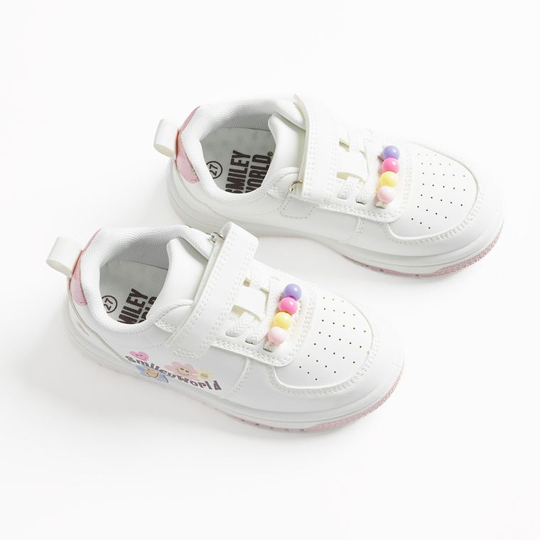 Cool Club, Pantofi sport pentru fete, alb, imprimeu SmileyWorld